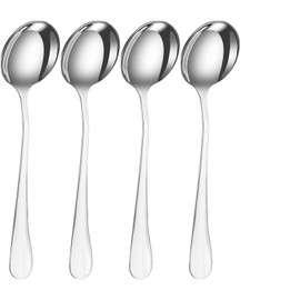 VEHGAL Stainless Steel Soup Spoons, 19cm Long Round Head Steel Soup Spoon, Cutlery Set for Home, Kitchen or Restaurant, Dishwasher Safe,