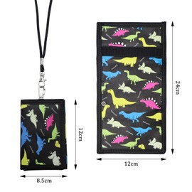 CONNECTION Children's Wallet Boys Purse Children's Purse Children's Purse Children's Neck Pouch with Lanyard Metal Chain Foldable Wallet, Dinosaurs, M, Modern