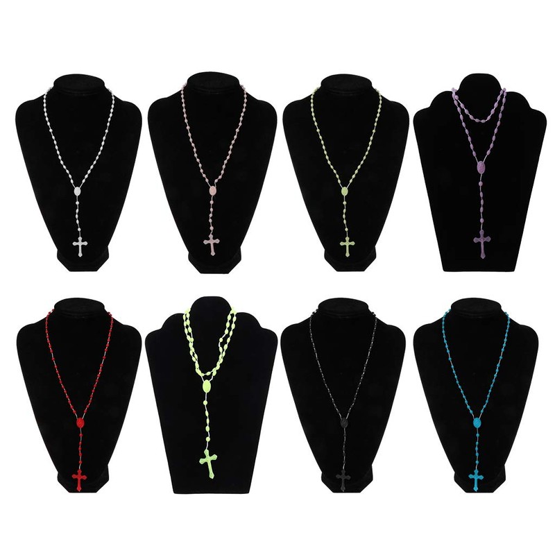 angwang Rosary Necklace,Plastic Rosary Beads Luminous Necklace Catholicism Prayer Religious