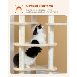 PETEPELA 61" Cat Tree for Indoor Cats, [6-Levels] Cat Climbing Tower with 9 Sisal Scratching Posts and Replacable Dangling Ball &Top Perch, Beige