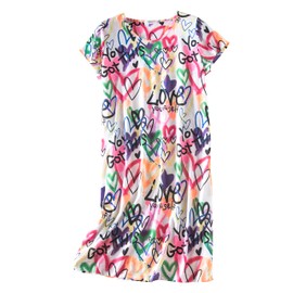 PNAEONG Women's Nightgowns Short Sleeves Cotton Sleepwear Print Sleep Shirt XTSY108-Pink Love-L