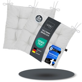 LILENO HOME Set of 2 Chair Cushions 34 White (40 x 40 x 6 cm) - Seat Cushions for Garden, Kitchen or Dining Room - UV-Resistant Indoor and Outdoor Chair Cushions as Chair Cushions (Linda FUM)