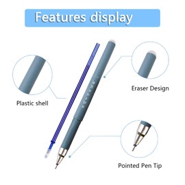 LOREC Pack of 12 Cartoon Erasable Ballpoint Pens Blue 0.35 mm Rollerball Pen Erasable with 30 Refills and 2 Erasers Erasable Pen Panda Gel Pen Erasable for Children Students