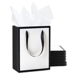 YACEYACE Black and White Gift Bags with Tissue Paper, 20Pcs 8"x10"x4.25" Medium Gift Bags Bulk,Elegant Gift Bags for Boutique, Retail, Shopping,Party