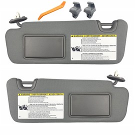 Pair of Left and Right Sun Visors with Retainers for Toyota Highlander 2014-2019 with Light Sunroof Interior Sunshade Replacement 74320-0E074-A0 74310-0E074-A0 (Gray Color)
