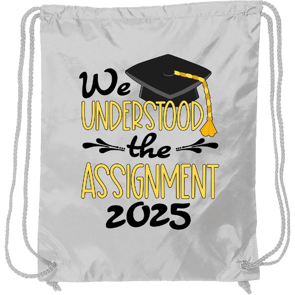 inktastic We Understood the Assignment 2025 Grad Drawstring Bag White