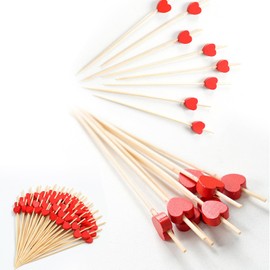 200pcs Pink Heart Shaped Skewers Wooden Cocktail Stick 12cmappetizer Fruit Finger Food Picks for Wedding, Birthday Party, Christmas, Valentine's Day Decorations 100 Sticks Bag X 2