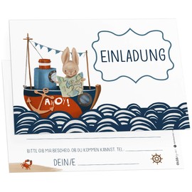 Olgs Ahoy children's birthday invitation cards, set of 12, fillable, including envelopes, perfect for children's theme party
