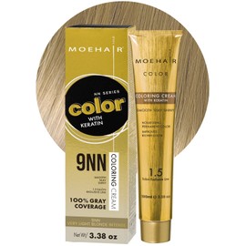 MOEHAIR 9NN Permanent Hair Color (Very Light Blonde Intense) | Hair Color for 100% Gray Coverage | Infused with Keratin | Adds Shines & Smoothens Hair | Non-Drippy | Double Pigmented (3.38 Fl. Oz)