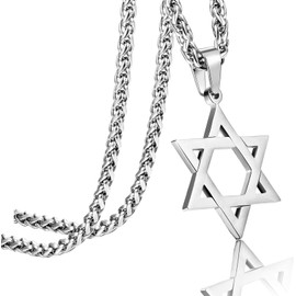 ADRAMATA Star of David Pendant Necklace for Men Women Stainless Steel Jewish Jewelry Hexagram Necklace 20" Gold/Black/Silver