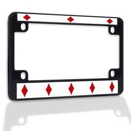Fastasticdeals Metal Insert Bike License Plate Frame Diamond Poker Weatherproof Motorcycle Accessories Black 4 Holes Solid Insert