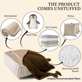 Artbloss Unstuffed Pouf Ottoman Cover Soft Storage Extra Seat Farmhouse Comfortable Bohemian Poufs Accent Footrest 20x20x8 Inches for Living Room Bedroom Study Nook (White, Square)