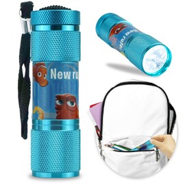 9 LEDs Finding Dory Torch, 8.7cm Blue Aluminum Flashlight with Wrist Strap for Kids, Bright Night Light Kids Toy Xmas Gifts Dog Walking Hiking,Travel Emergency 3+Years