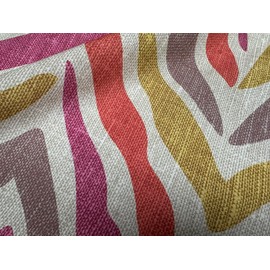 Pink Zebra Linen Look Print Fabric Animal Stripes Cotton Furnishing Curtain Upholstery Home Decor Material - 140cm Wide (2 Metres)