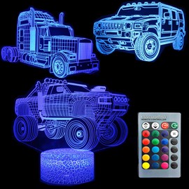 TEBOCR 3D Illusion Car Automotive Night Light Three Pattern 16 Color Change Decor Lamp Desk Table Night Light Lamp for Kids Children