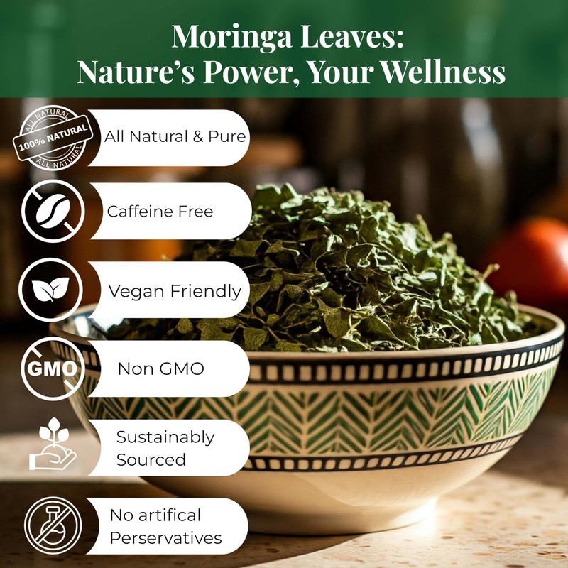 Moringa Leaves-2.6oz, Dried From Fresh Green Moringa Oleifera Leaves, Hojas