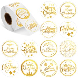 500 Pieces Outus Merry Christmas Stickers Labels Christmas Circle Label Envelope Seal Sticker 1.38In Adhesive Xmas Decor Supplies with Snowflake Christmas Elements for Envelope Bag (Transparent)