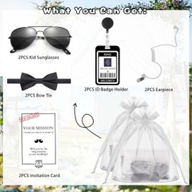 xutong Ring Security Wedding Ring Bearer Gifts Security,Cop Costume Accessories Ring Bearer Proposal Gifts Set, Sunglasses,Badge, Bow Tie, Mission Card for Ceremony