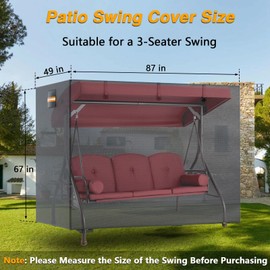 EVRBUL Outdoor Swing Cover, 3 Triple Seater 420D Waterproof Patio Porch Swing Cover All Weather Protection 87”L x 49”W x 67”H