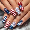 24Pcs Independence Day Press on Nails Medium Square USA Flag