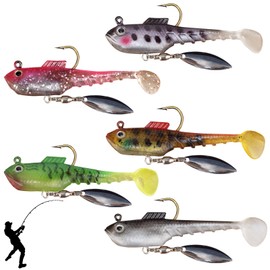 Lanzunn Fishing Lures Set, 5 Pieces, Soft Bait with Spinner Blades, Multi-Colour