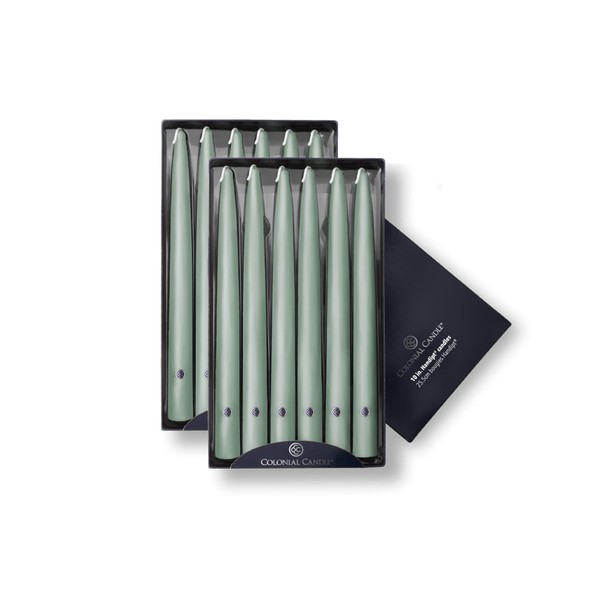 Colonial Candle Unscented Taper Candle, Handipt Collection, Colonial Classic Green, 10 in, Pack of 12 - Up to 8 Hours Burn