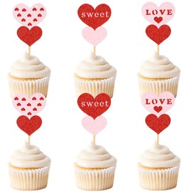 Keaziu - Paquete de 24 adornos para magdalenas de San Valentín, diseño de amor, dulce magdalenas, doble amor para propuesta de boda, compromiso, despedida de soltera, dulce amor, decoración de tartas,