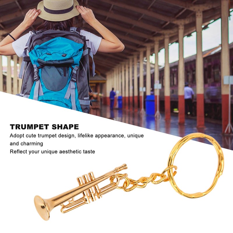 Trumpet Key Chain Pendant Metal Brass Fashionable Stylish Musical Instruments