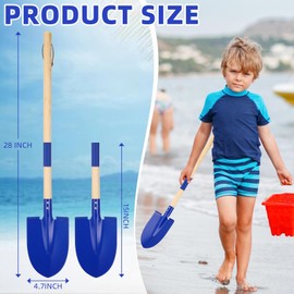 Threan 4 Pcs 28 Inch Metal Beach Shovels for Kids Long Detachable Sand Shovels with Wooden Handle, Versatile Beach Play and Gardening Tool for Children Toddlers Adults
