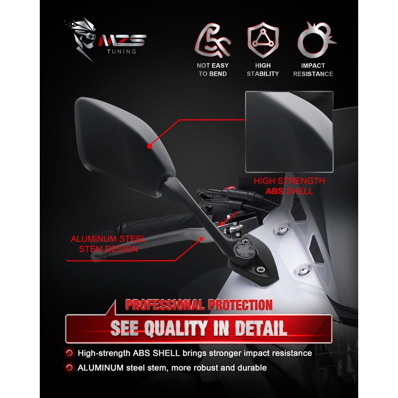 MZS Racing Motorcycle Mirrors, Fairing Rearview Side Mirror Adjustable Black