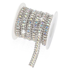 Rhinestone Chain, 3 Yard 3 Row Rhinestone Trim, Silver Bling Diamond Rhinestones Strips Glitter Bling Crystal Rhinestones Close Chains Claw Chains Trim for Sewing DIY Crafting Jewelry Clothes