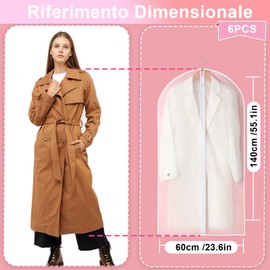 Phantasy® Garment Bag Suit Pack of 6 Moth Protection for Transparent High-Quality Garment Bags with Zip, Waterproof Dust Protection Shield for Suits Dresses Jackets Shirts 60 x 140 cm