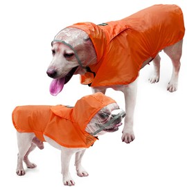 Petsyards Pet Raincoat Packable Hooded Dog Rain Jacket Reflective Strips Lightweight Adjustable Poncho for Small Medium Large Dogs Orange S
