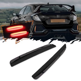 TurningMax Smoked Lens LED Bumper Reflector Lights Tail Brake Rear Fog Lamps for 2017-up Honda Civic Hatchback, Type-R or SI 4-Door Sedan