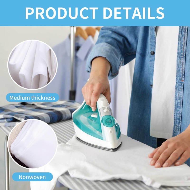 Iron-On White Wide Ironing Interfacing Fabric, White Non-Woven Insert, Lightweight