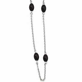 Stainless Steel IP Black-plated Beads 62in Necklace