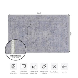 NAAR Area Rug 4x6, Washable Rug, Low-Pile, Non-Slip, Non-Shedding, Foldable, Kid & Pet Friendly - Area Rugs for Living Room, Bedroom, Kitchen, Dining Room Rug, (Blue/Cream, 4' x 6')