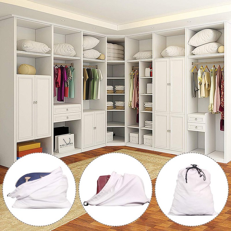 3 Pack Cotton Breathable Drawstring Dust Covers Large Cloth Storage