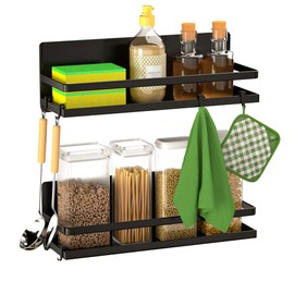 Magnetic Spice Rack for Refrigerator,Magnetic Shelf Fridge Organizer for Kitchen, Space Saver Container for Kitchen/Apartment, Drill Free, Black 2 Pack