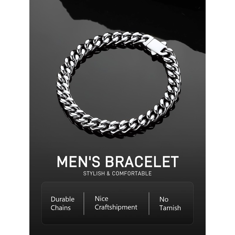 ChainsProMax Cuban Link Chain Bracelets 7mm Wide 9Inch Mens Cuban