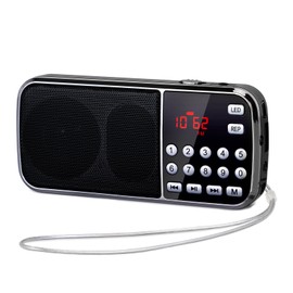 PRUNUS J-189 FM/UKW Kleines Radio mit Bluetooth, Kofferradio mit Heavy Bass Lautsprechern, TF/USB/AUX-Player, Digital Radio mit Akku Wiederaufladbare, LED-Taschenlampe(Schwarz)