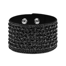 Fuqimanman2020 Bangle Leather Bracelet Fashion Rhinestone Wide Edge Bracelet for Women Boho Charm Wrap Cuff Bangle Bracelet Christmas Birthday Jewelry Gift-black