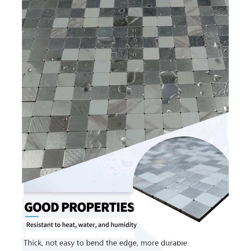XUANINY Self-Adhesive Metal Backsplash, Peel and Stick Tile for Kitchen