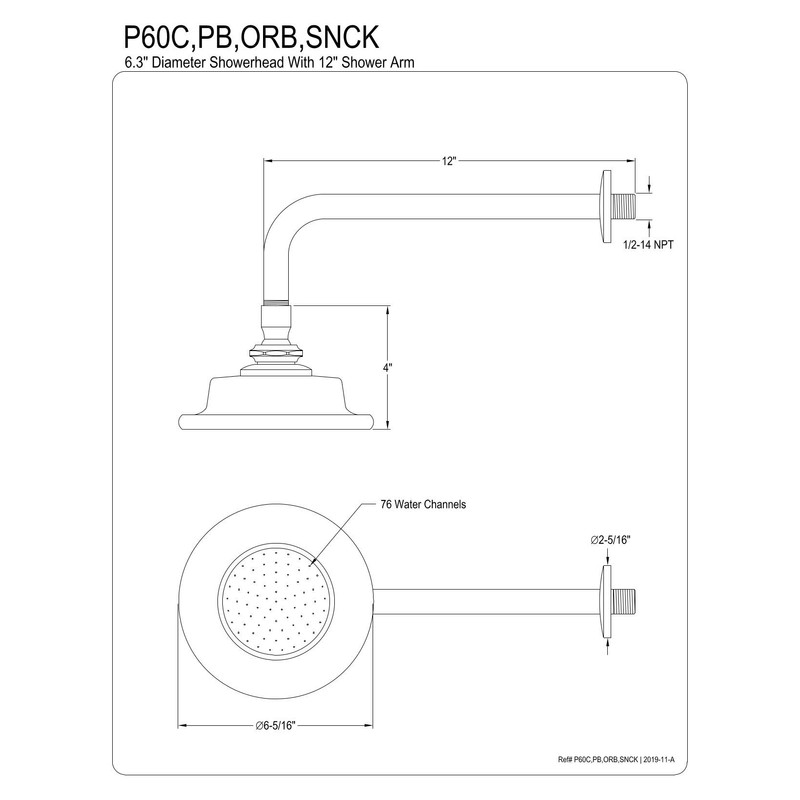 Kingston Brass P60CK Victorian Sunflower Head with 12-Inch Shower Arm,