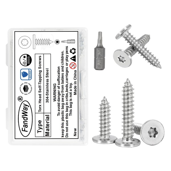 FandWay Torx Flat Head Self-Tapping Screws,M3x20mm Wood Screw,304 Stainless Steel