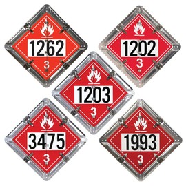 Class 3 Flammable Liquid, Aluminum Flip Placard, 5-Legend, Numbered, 350mm x 350mm Unpainted Back Plate, Rounded Corners, J. J. Keller & Associates, Inc.