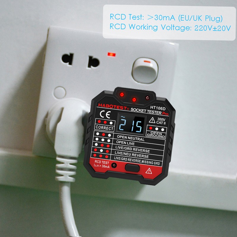 HABOTEST Advanced RCD Electric Socket Tester Automatic Neutral Live Earth