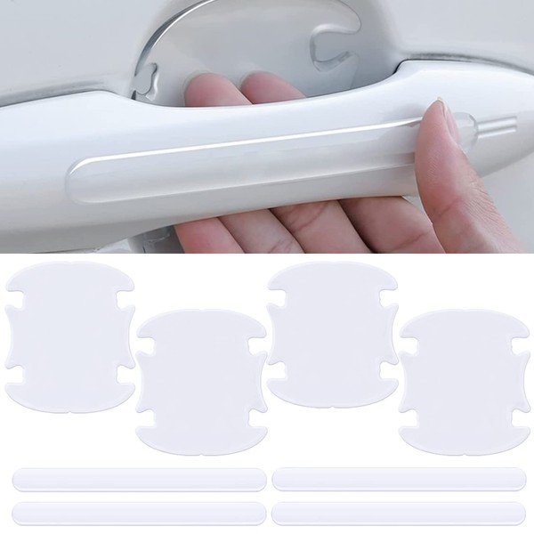 TEMI 8Pcs 3D Transparent Car Door Handle Cup Protector, Car Door Handle Protector Accessories Clear Door Bowl Paint Protection Film Waterproof Anti-Scratch Stickers Covers for Most Models