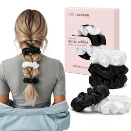 Scrunchies for Women, No Damage Hair Ties for Girls Day to Night Satin Scrunchies for All Hair TypesTextures Crease-Free – 5 Pcs (3 Black + 2 White)