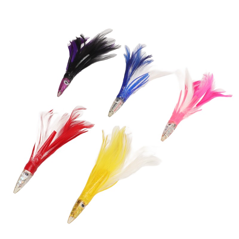 5Pcs Feather Trolling Fishing Lures Colorful Feather Jet Head Trolling